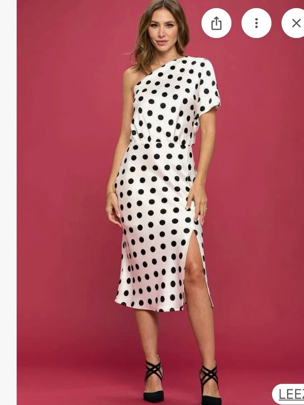 One-Shoulder Black Polka Dot Midi Dress - Elegant Women's Dress